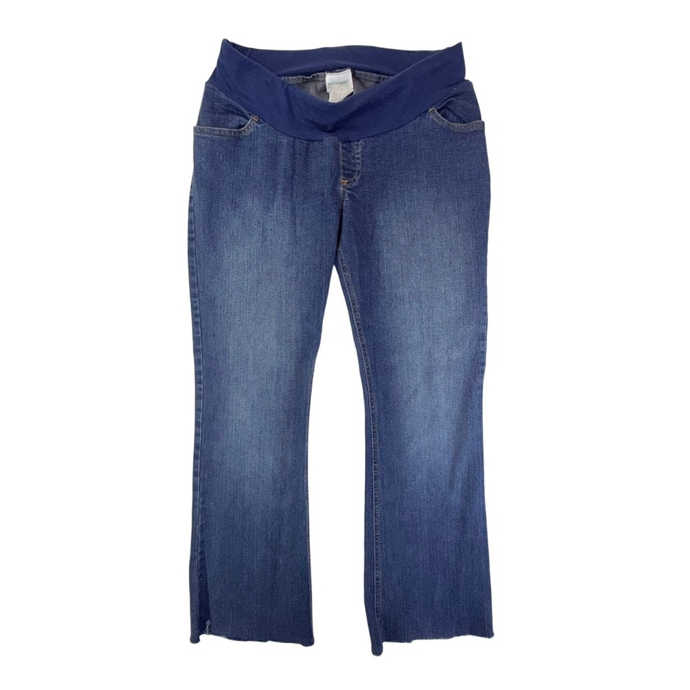 Motherhood‎ Maternity Jeans Womens M Blue Bootcut Raw Hem Stretch Belly Band